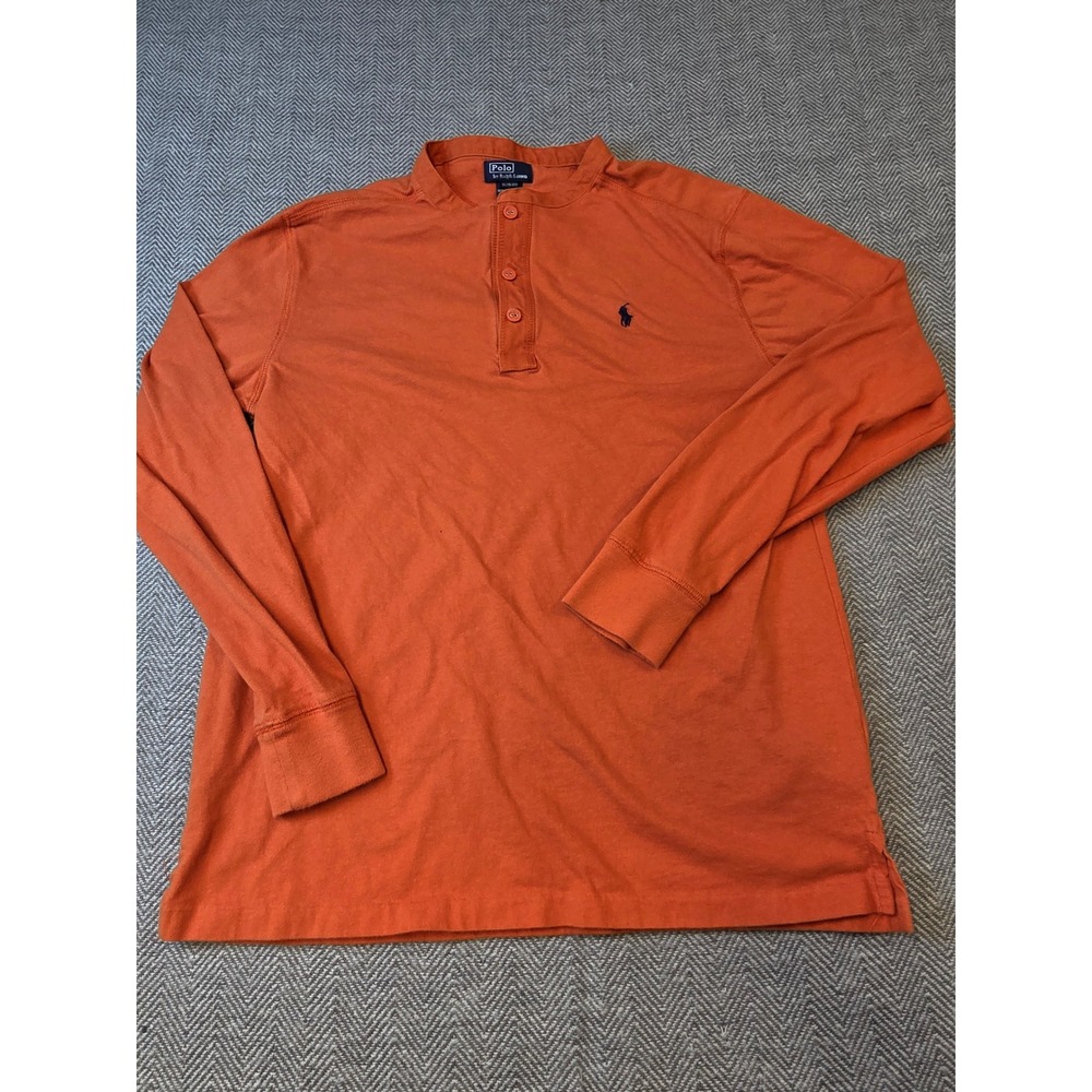 Polo Ralph Lauren Henley Shirt Men's XL Orange Slim Long Sleeve Embroidered Logo